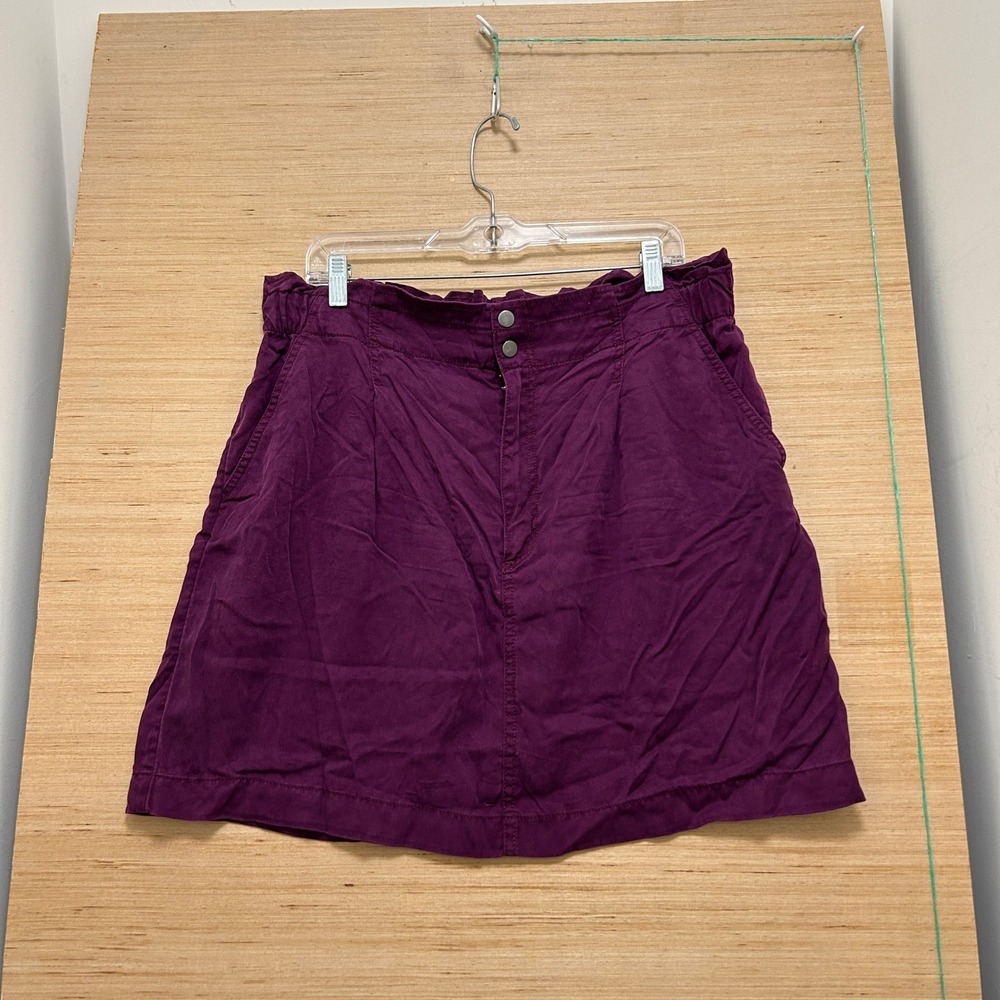 Loft Purple Paperbag Waist Mini Skirt Size 14 Elastic Back Pockets Pleated Front